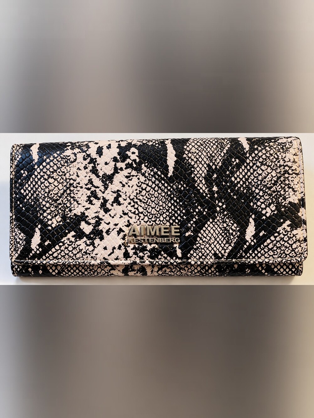 AIMEE KESTENBERG Snake Print In BLack & Pink• Foldover Clutch Wallet 🖤🤍